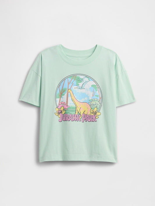 Yeşil Jurassic Park Grafik Baskılı T-shirt