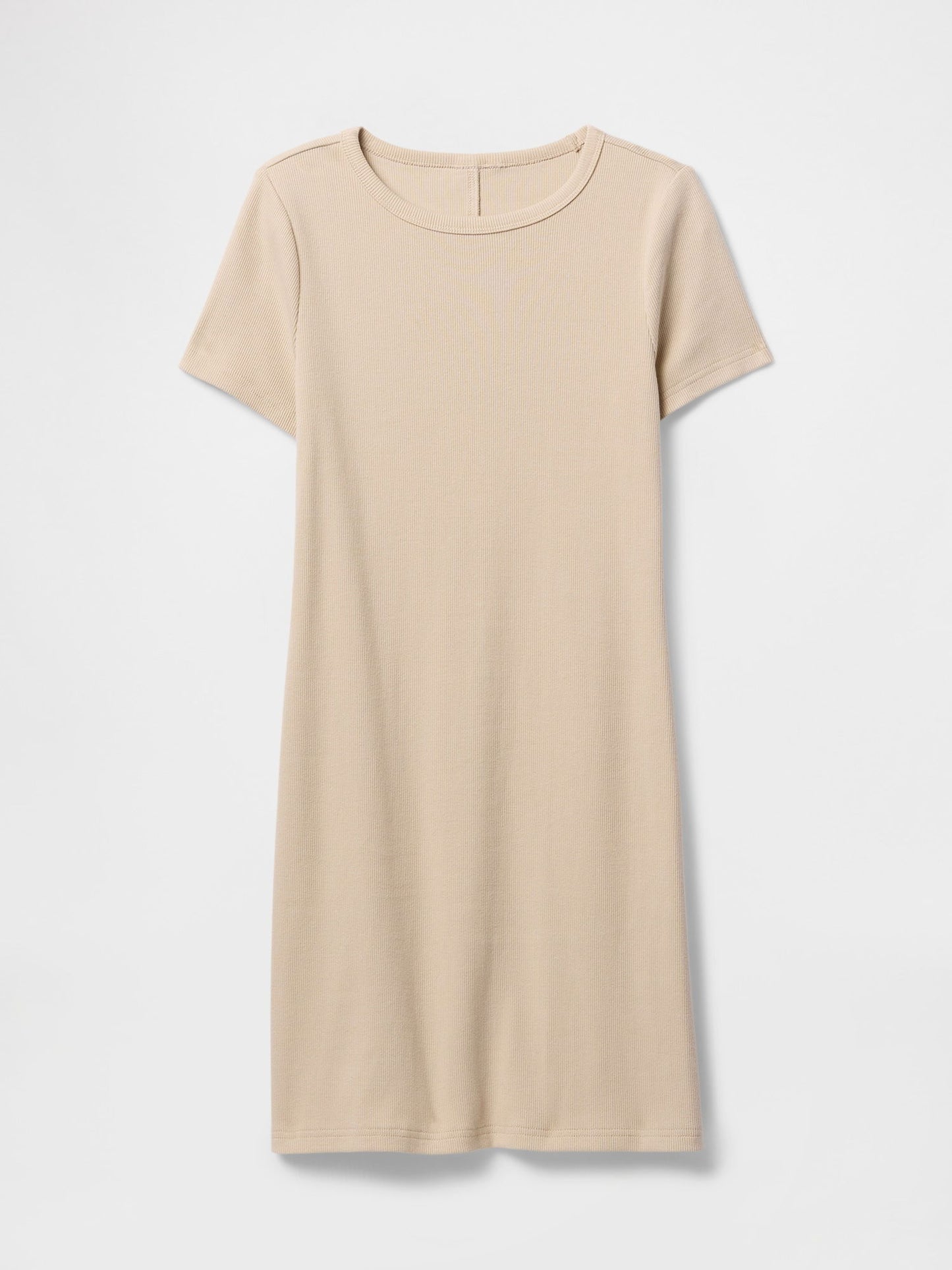 Bej Fitilli Mini T-shirt Elbise
