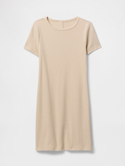 Bej Fitilli Mini T-shirt Elbise
