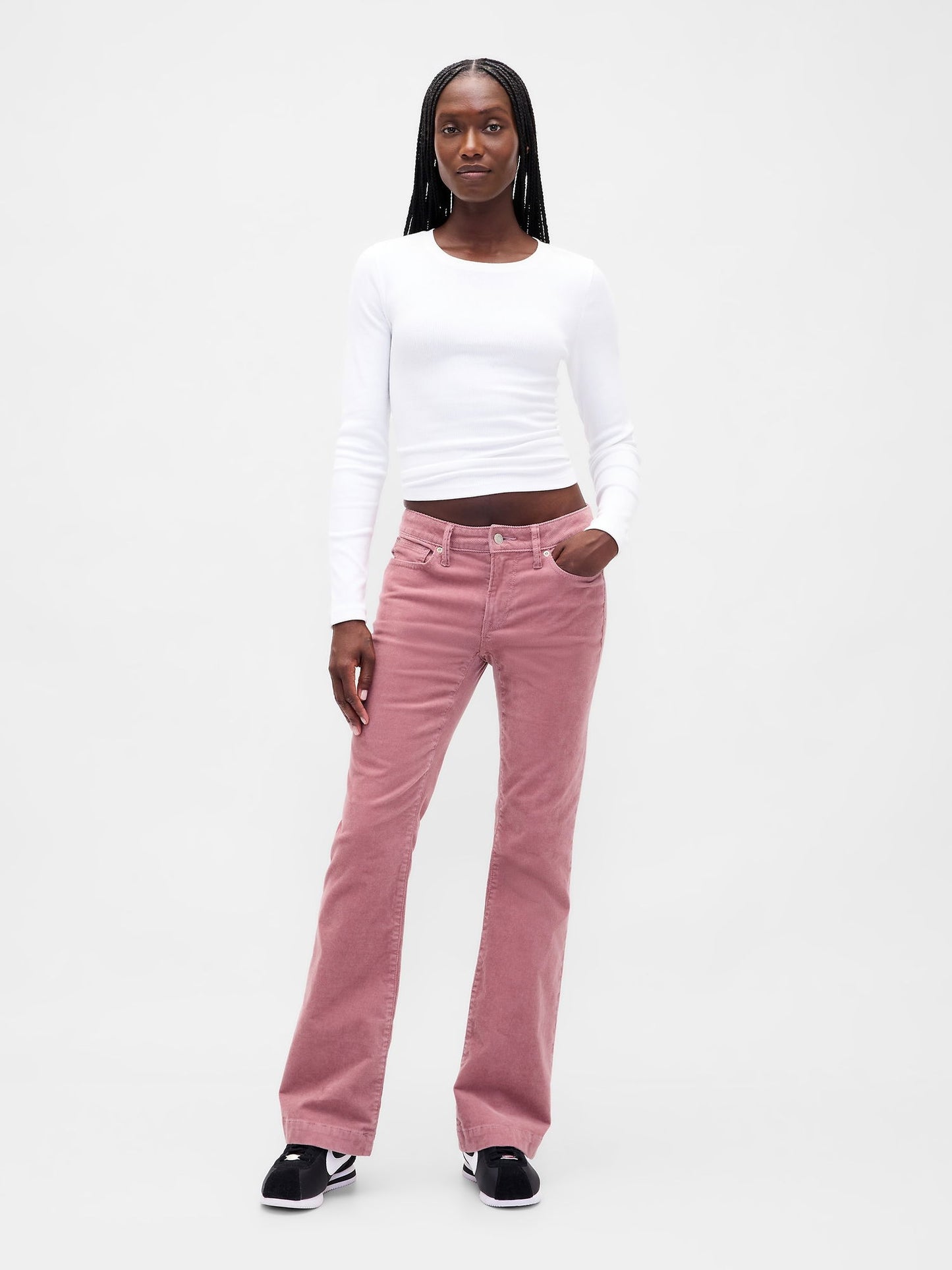 Pembe Low Rise Kadife Long & Lean Jean Pantolon