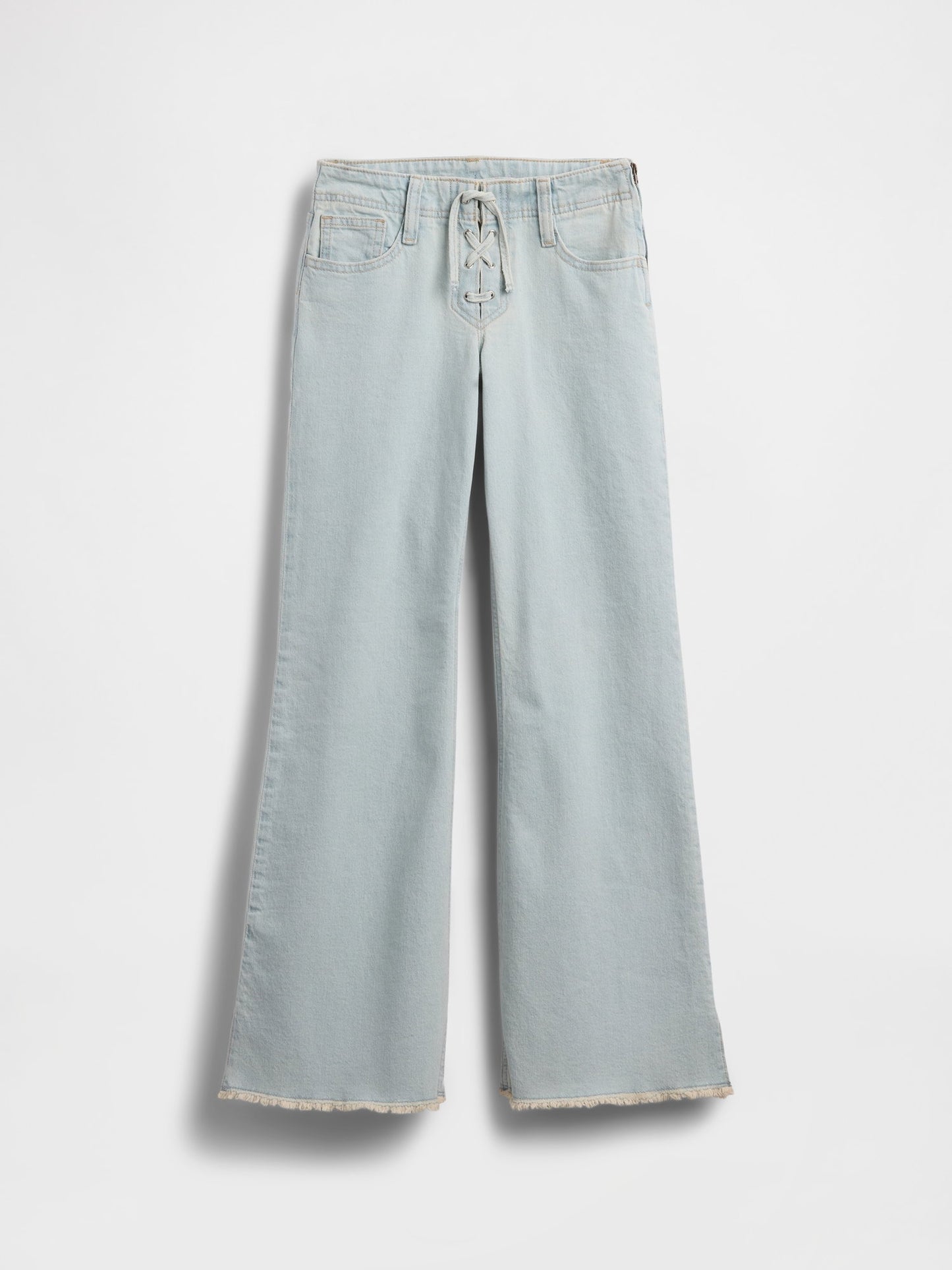 Açık Mavi Low Rise Lace-up Relaxed Flare Jean Pantolon