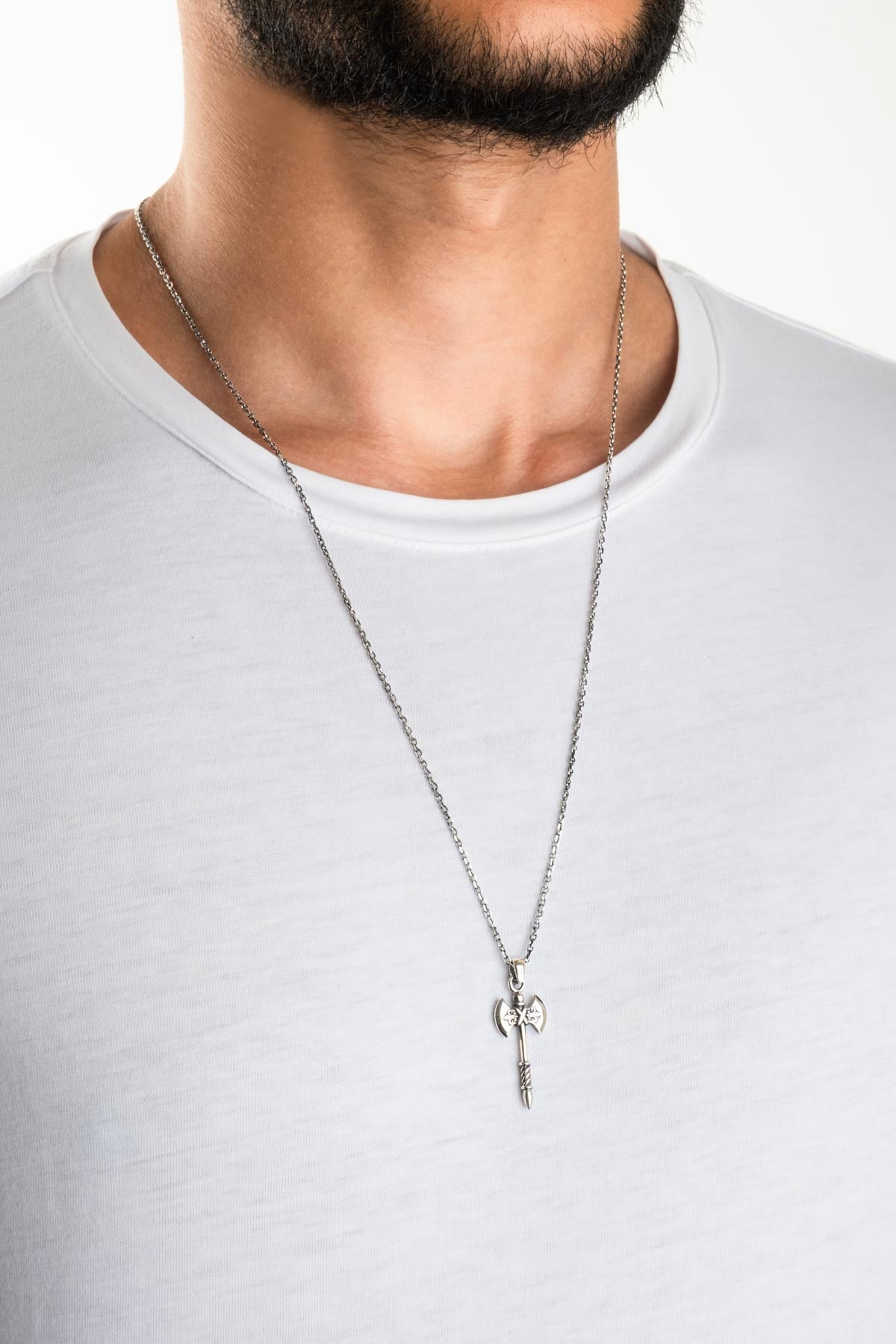 Gümüş Çift Taraflı Balta Erkek Kolye 07259669999