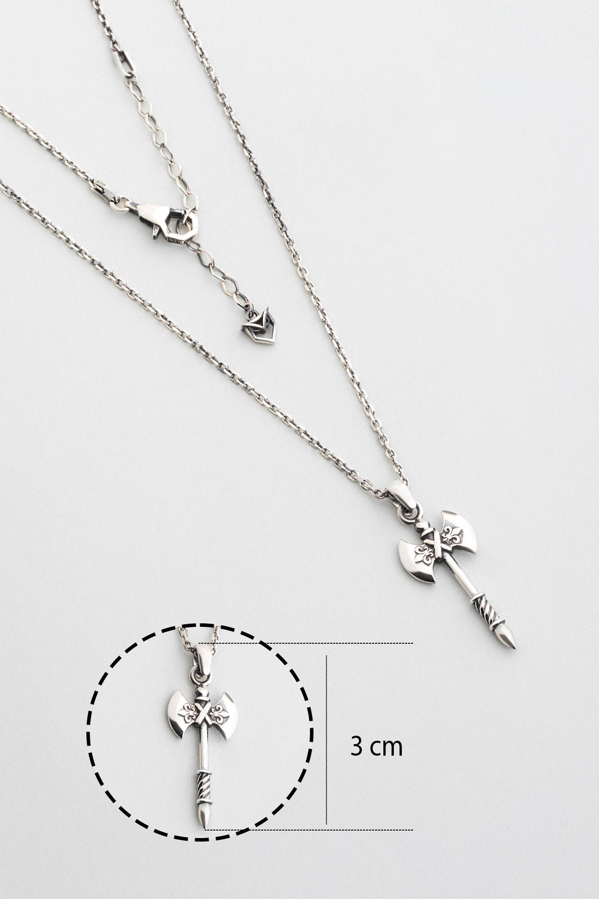 Gümüş Çift Taraflı Balta Erkek Kolye 07259669999