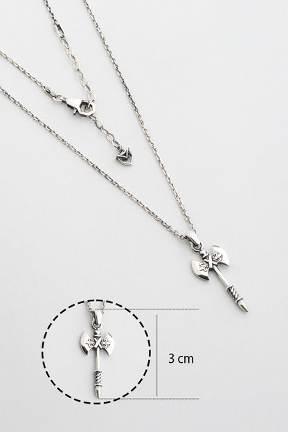 Gümüş Çift Taraflı Balta Erkek Kolye 07259669999