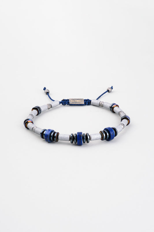 Hematit Ve Lapis Taşlı 18 Ayar Beyaz Altın Kaplama Gümüş Erkek Bileklik 07259859999