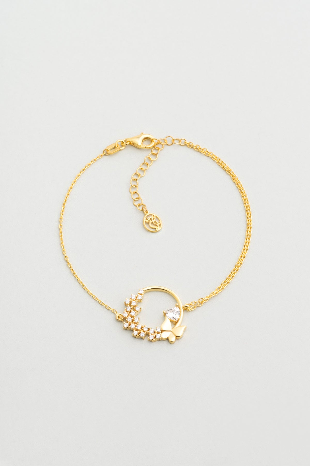 Aşk Kelebeği 18 Ayar Sarı Altın Kaplama 20 Cm Gümüş Bileklik 07263500144