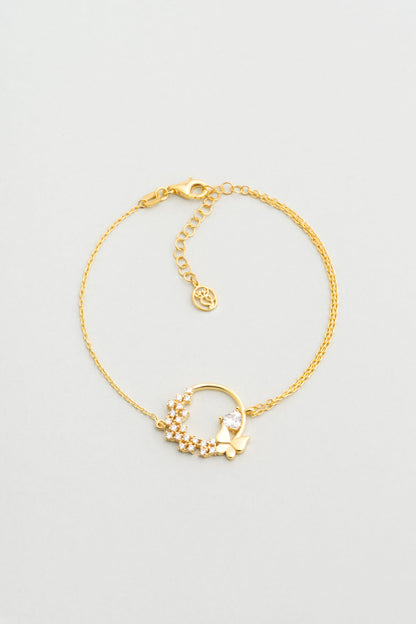 Aşk Kelebeği 18 Ayar Sarı Altın Kaplama 20 Cm Gümüş Bileklik 07263500144