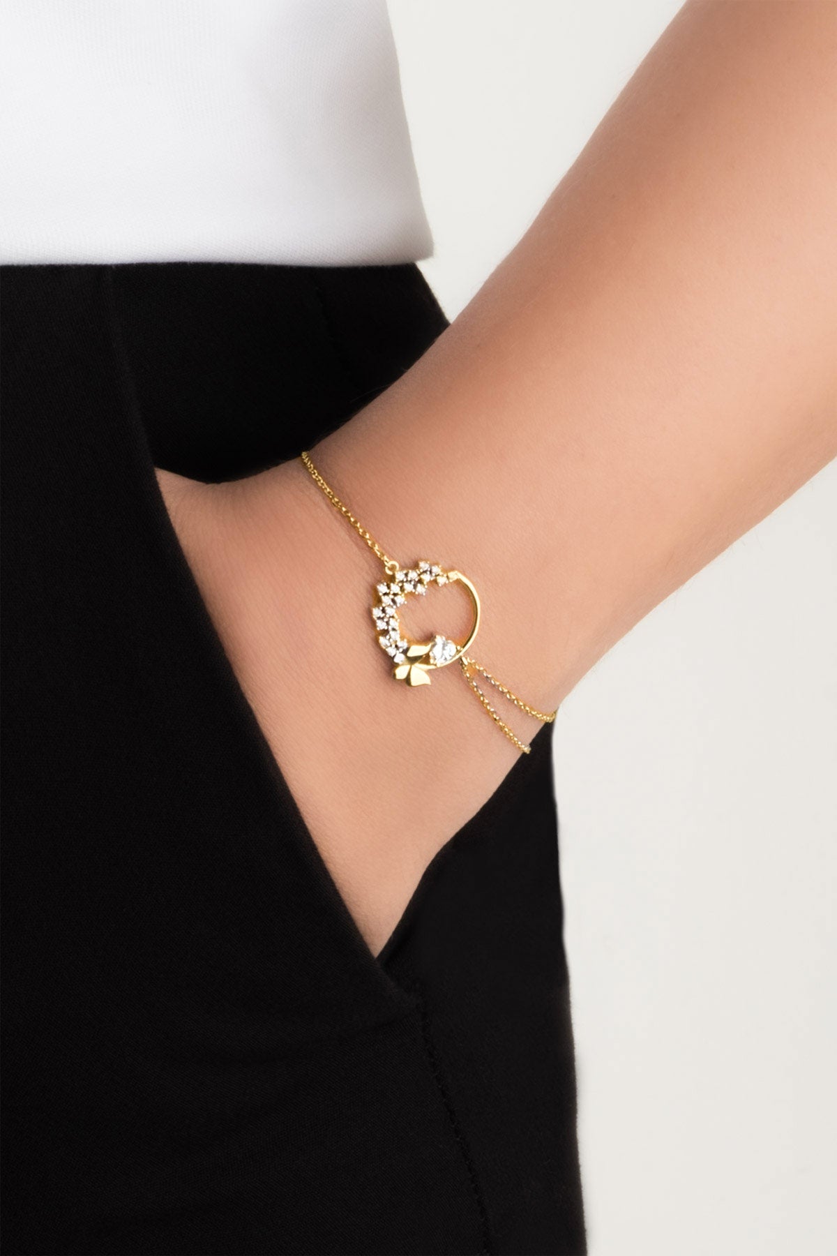 Aşk Kelebeği 18 Ayar Sarı Altın Kaplama 20 Cm Gümüş Bileklik 07263500144