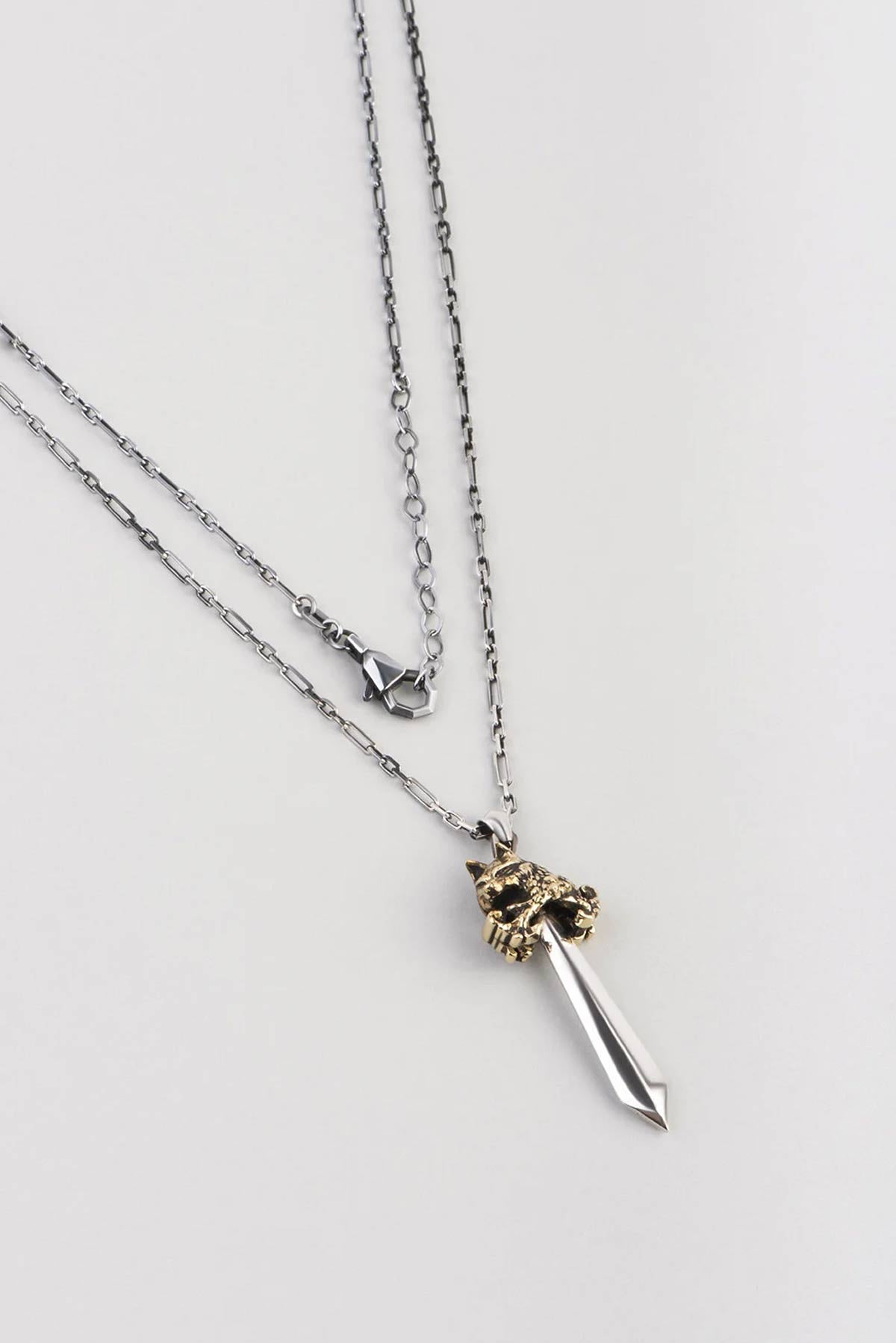 Göktürk Kılıcı Oksitli 65 Cm  Gümüş Erkek Kolye 07273449999