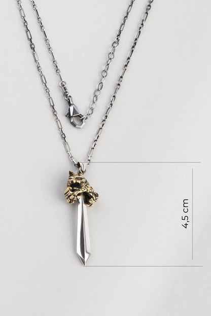 Göktürk Kılıcı Oksitli 65 Cm  Gümüş Erkek Kolye 07273449999