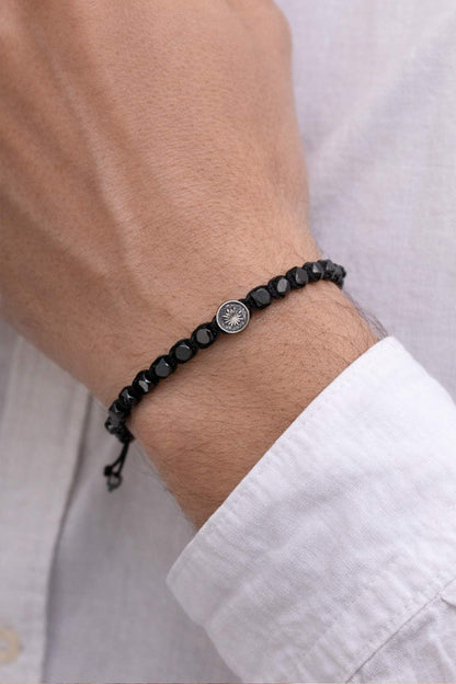 Kutup Yıldızı Figürlü Hematit Taşlı Ayarlanabilir Gümüş Erkek Bileklik 07273599999