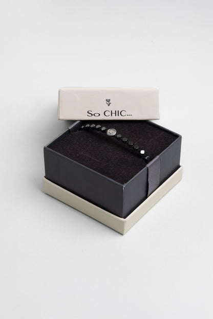 Kutup Yıldızı Figürlü Hematit Taşlı Ayarlanabilir Gümüş Erkek Bileklik 07273599999