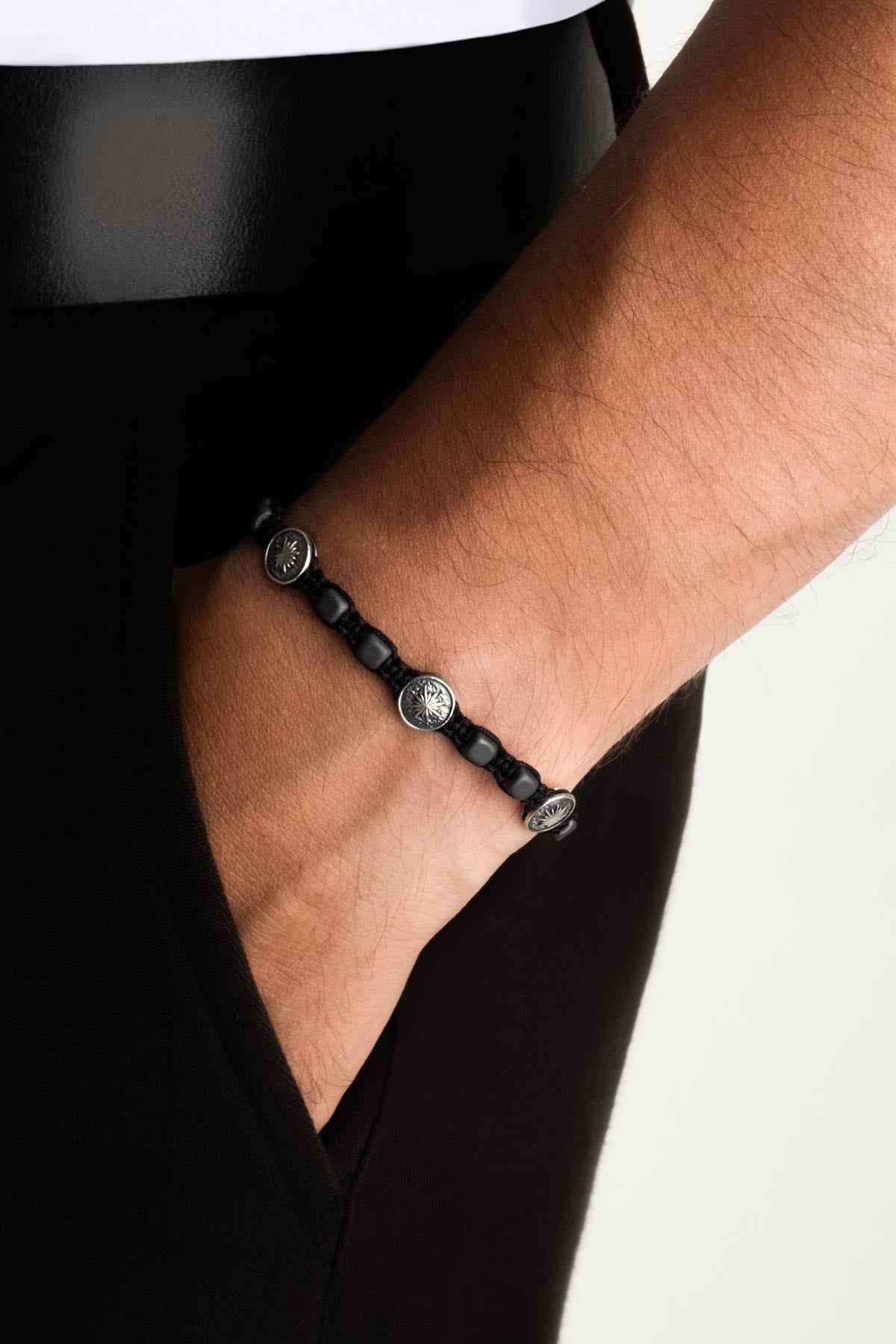 Hematit Taşlı Kutup Yıldızı Figürlü Gümüş Erkek Bileklik 07273619999