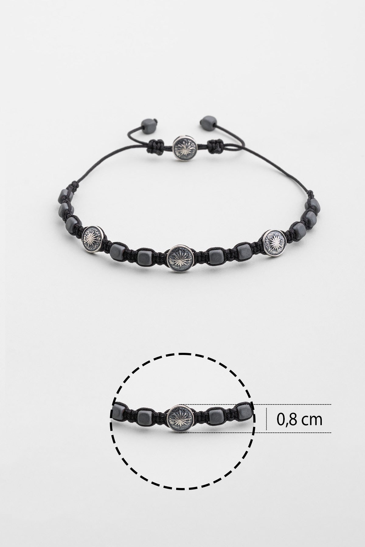 Hematit Taşlı Kutup Yıldızı Figürlü Gümüş Erkek Bileklik 07273619999