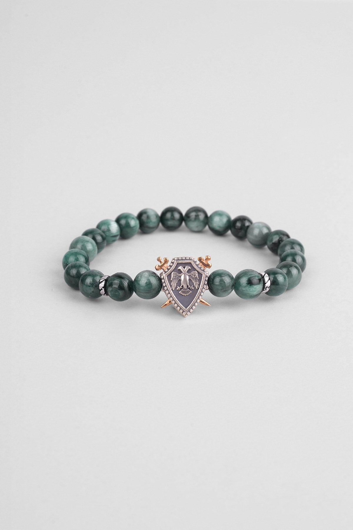 Selçuklu Kartalı Yeşil Akik Taşlı Cilalı Gümüş Erkek Bileklik 07273670499