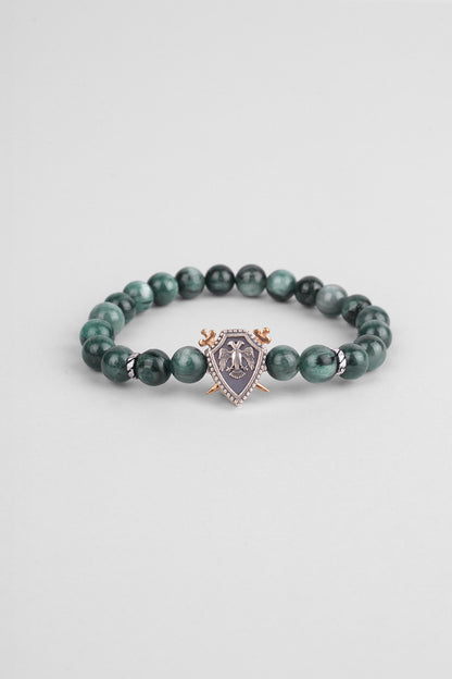 Selçuklu Kartalı Yeşil Akik Taşlı Cilalı Gümüş Erkek Bileklik 07273670499