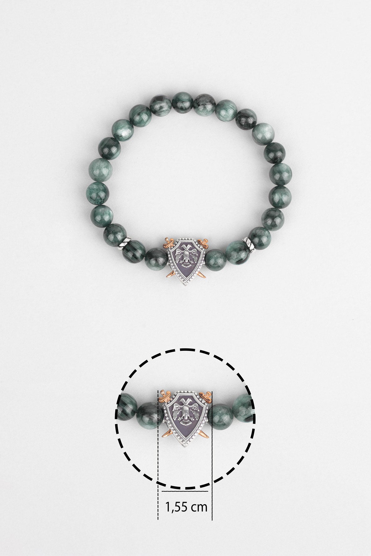 Selçuklu Kartalı Yeşil Akik Taşlı Cilalı Gümüş Erkek Bileklik 07273670499