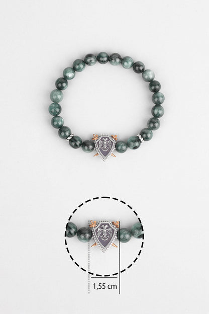 Selçuklu Kartalı Yeşil Akik Taşlı Cilalı Gümüş Erkek Bileklik 07273670499