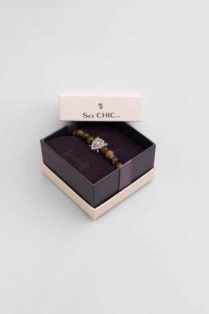 Selçuklu Kartalı Kaplan Gözü Taşlı Cilalı Gümüş Erkek Bileklik 07273671199