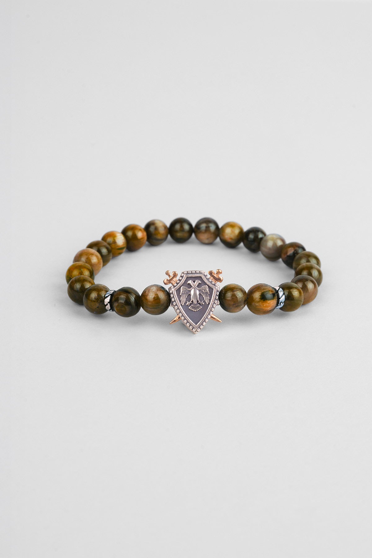 Selçuklu Kartalı Kaplan Gözü Taşlı Cilalı Gümüş Erkek Bileklik 07273671199