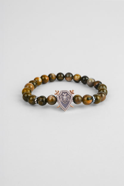 Selçuklu Kartalı Kaplan Gözü Taşlı Cilalı Gümüş Erkek Bileklik 07273671199