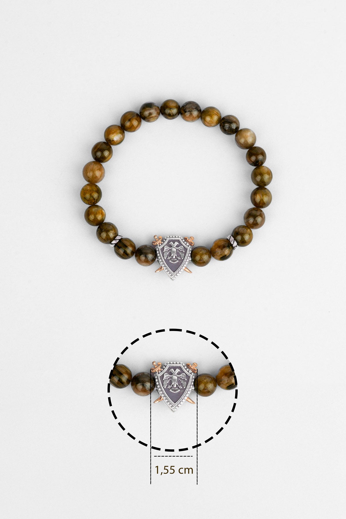 Selçuklu Kartalı Kaplan Gözü Taşlı Cilalı Gümüş Erkek Bileklik 07273671199