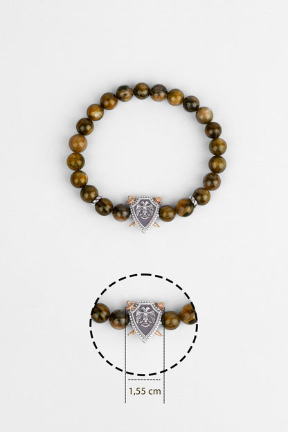 Selçuklu Kartalı Kaplan Gözü Taşlı Cilalı Gümüş Erkek Bileklik 07273671199