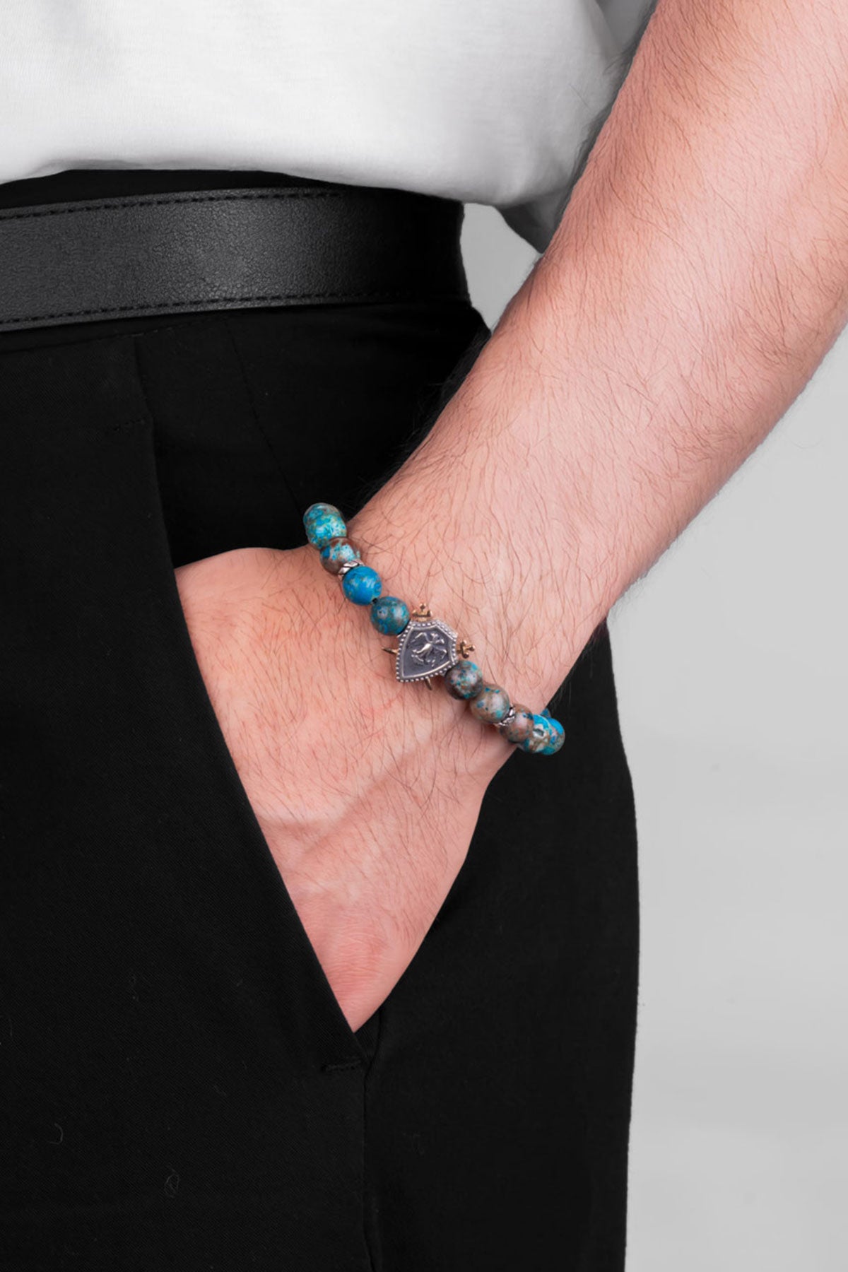 Selçuklu Kartalı Varisit Taşlı Cilalı Gümüş Erkek Bileklik 07273671499