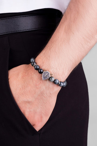 Selçuklu Kartalı Kartal Gözü Taşlı Cilalı Gümüş Erkek Bileklik 07273679099