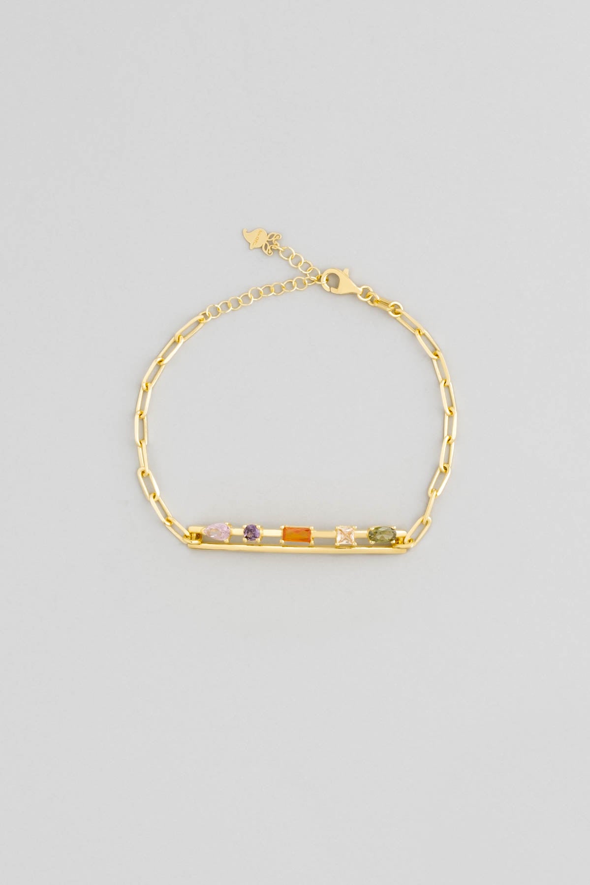 Renkli Taşlı 18 Ayar Sarı Altın Kaplama 19 Cm Gümüş Kelepçe Bileklik 07283201344