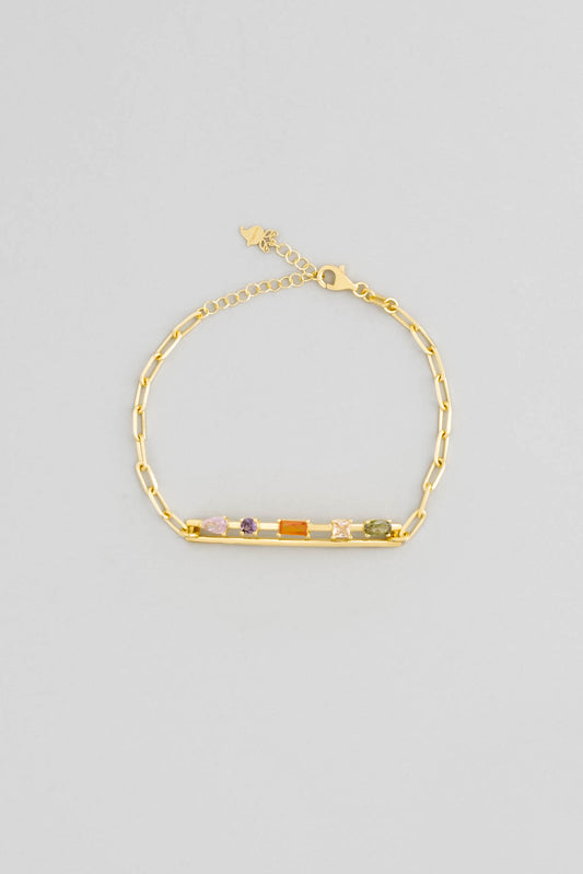 Renkli Taşlı 18 Ayar Sarı Altın Kaplama 19 Cm Gümüş Kelepçe Bileklik 07283201344