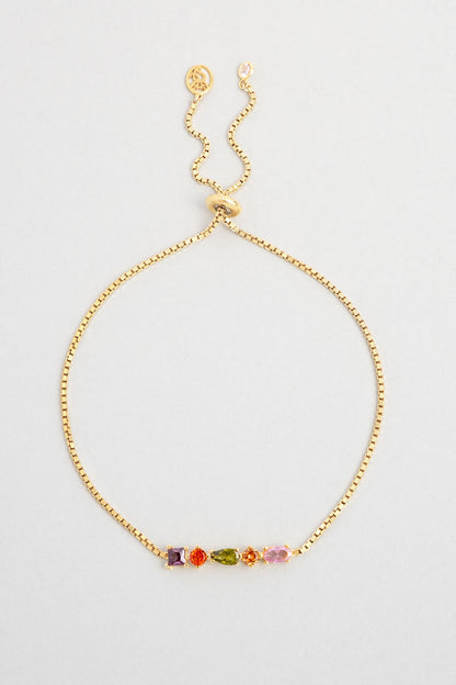 Renkli Taşlı 18 Ayar Sarı Altın Kaplama Ayarlanabilir Gümüş Bileklik 07283271344