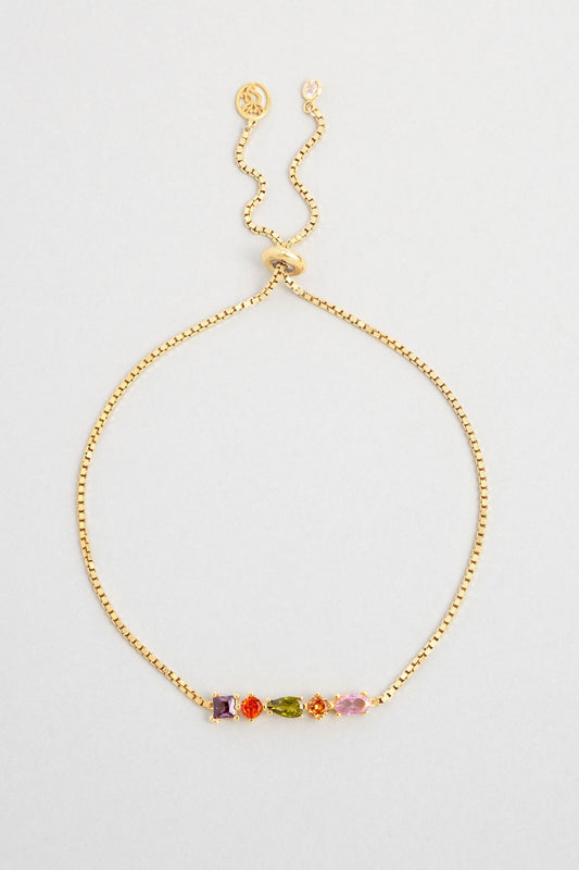 Renkli Taşlı 18 Ayar Sarı Altın Kaplama Ayarlanabilir Gümüş Bileklik 07283271344