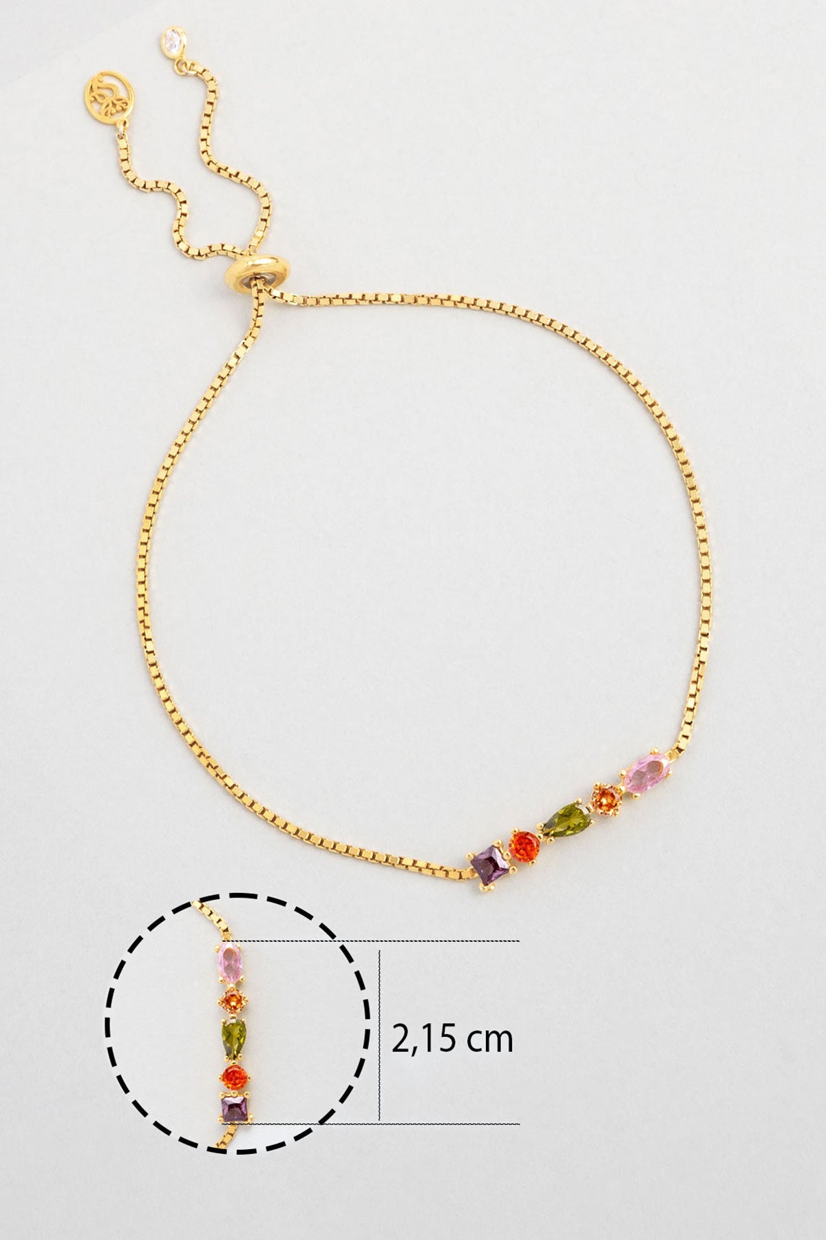 Renkli Taşlı 18 Ayar Sarı Altın Kaplama Ayarlanabilir Gümüş Bileklik 07283271344