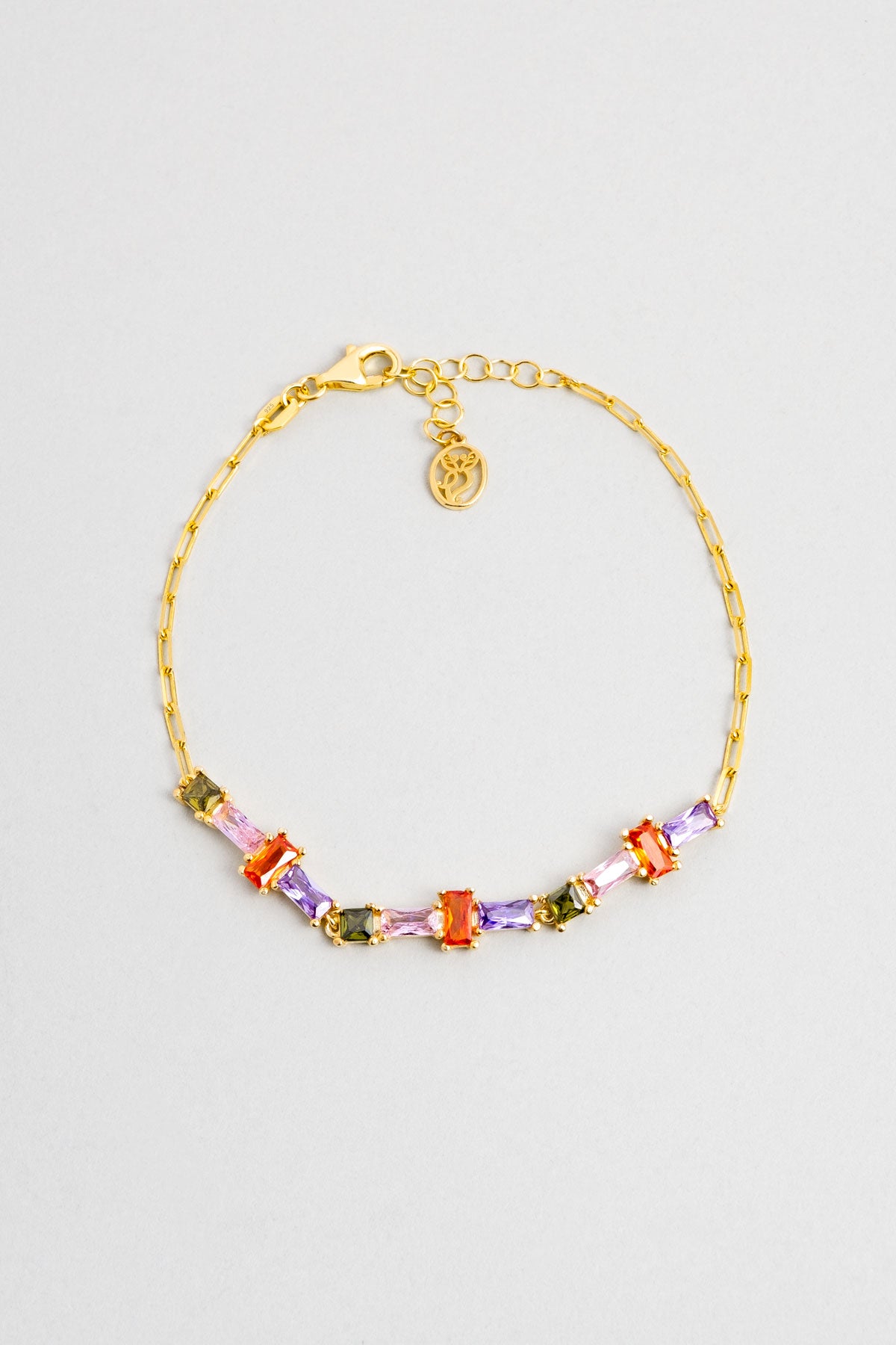 Renkli Yaz 18 Ayar Sarı Altın Kaplama 19 Cm Gümüş Zincir Bileklik 07283281344