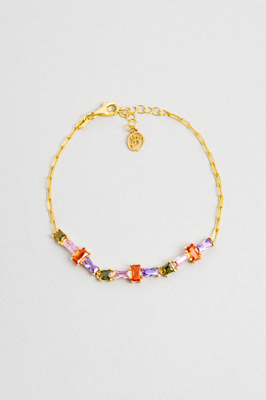 Renkli Yaz 18 Ayar Sarı Altın Kaplama 19 Cm Gümüş Zincir Bileklik 07283281344