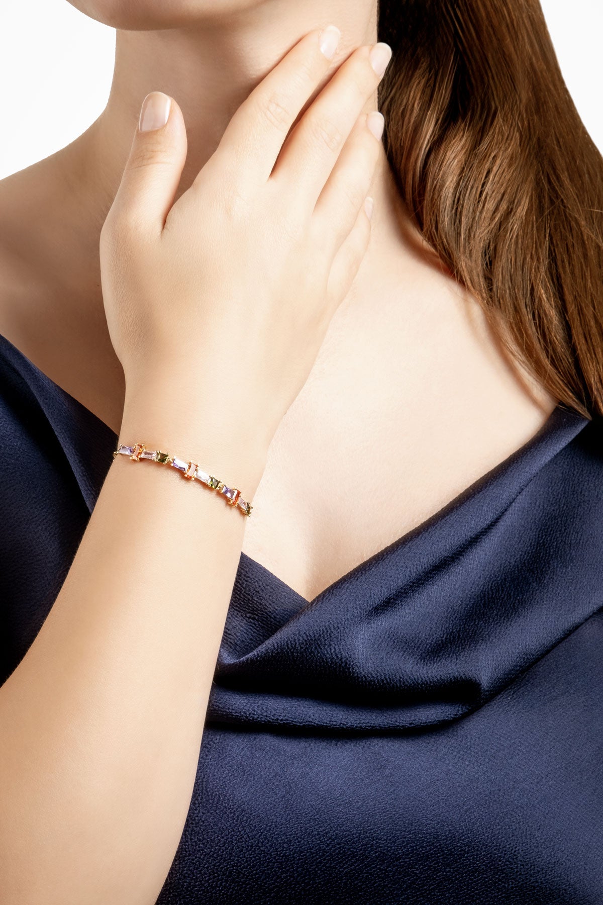 Renkli Yaz 18 Ayar Sarı Altın Kaplama 19 Cm Gümüş Zincir Bileklik 07283281344