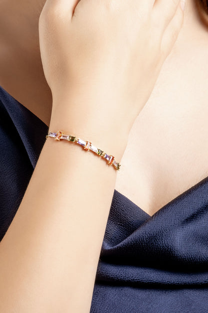 Renkli Yaz 18 Ayar Sarı Altın Kaplama 19 Cm Gümüş Zincir Bileklik 07283281344