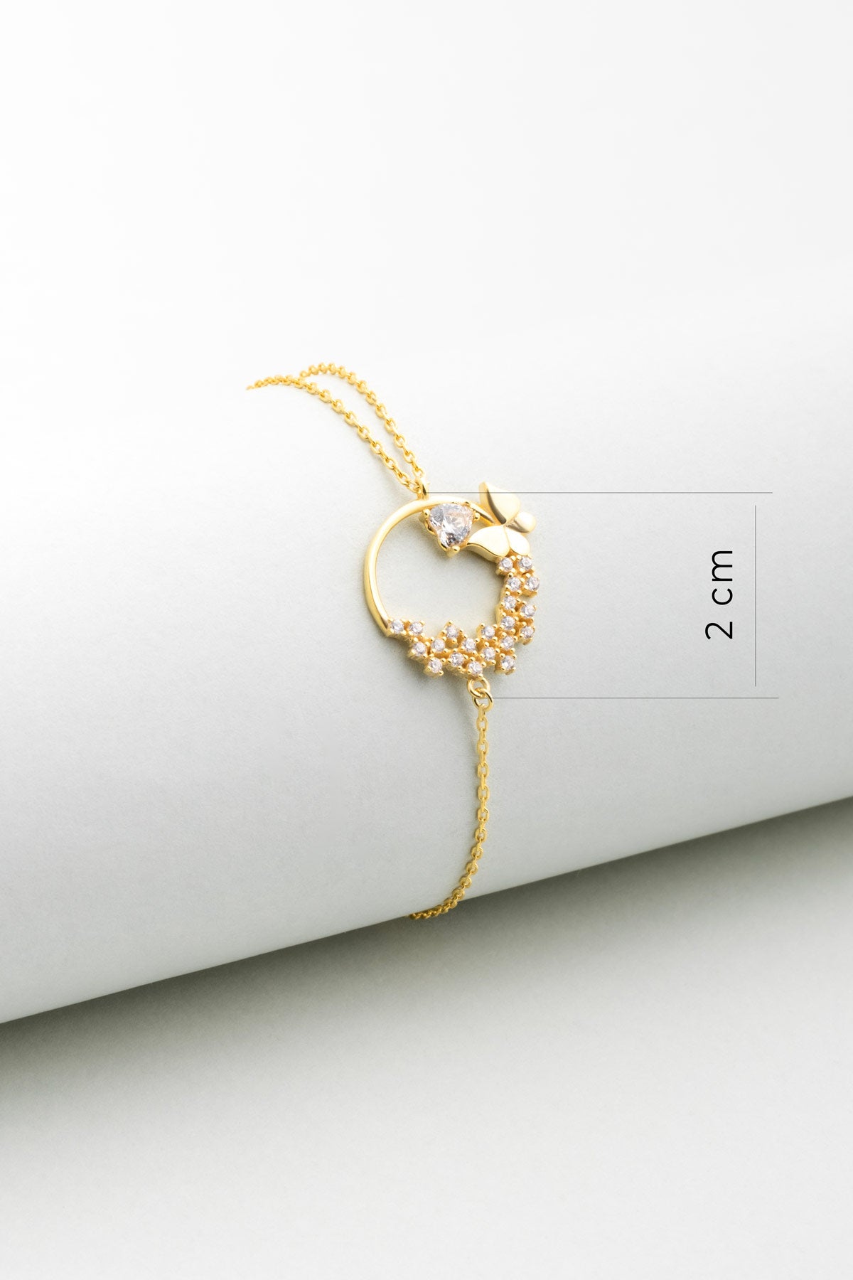 Aşk Kelebeği 18 Ayar Sarı Altın Kaplama 20 Cm Gümüş Bileklik 07263500144