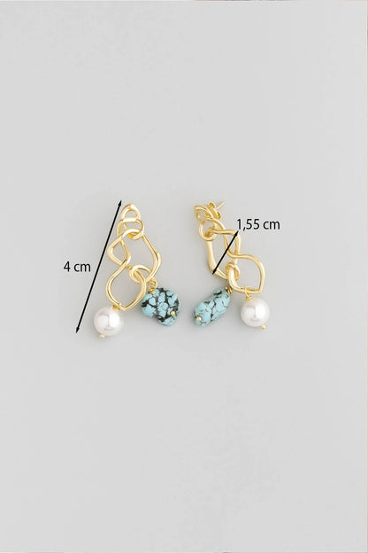 Büyülü Turkuaz 18 Ayar Sarı Altın Kaplama Doğal Taşlı Gümüş Küpe 07293371644