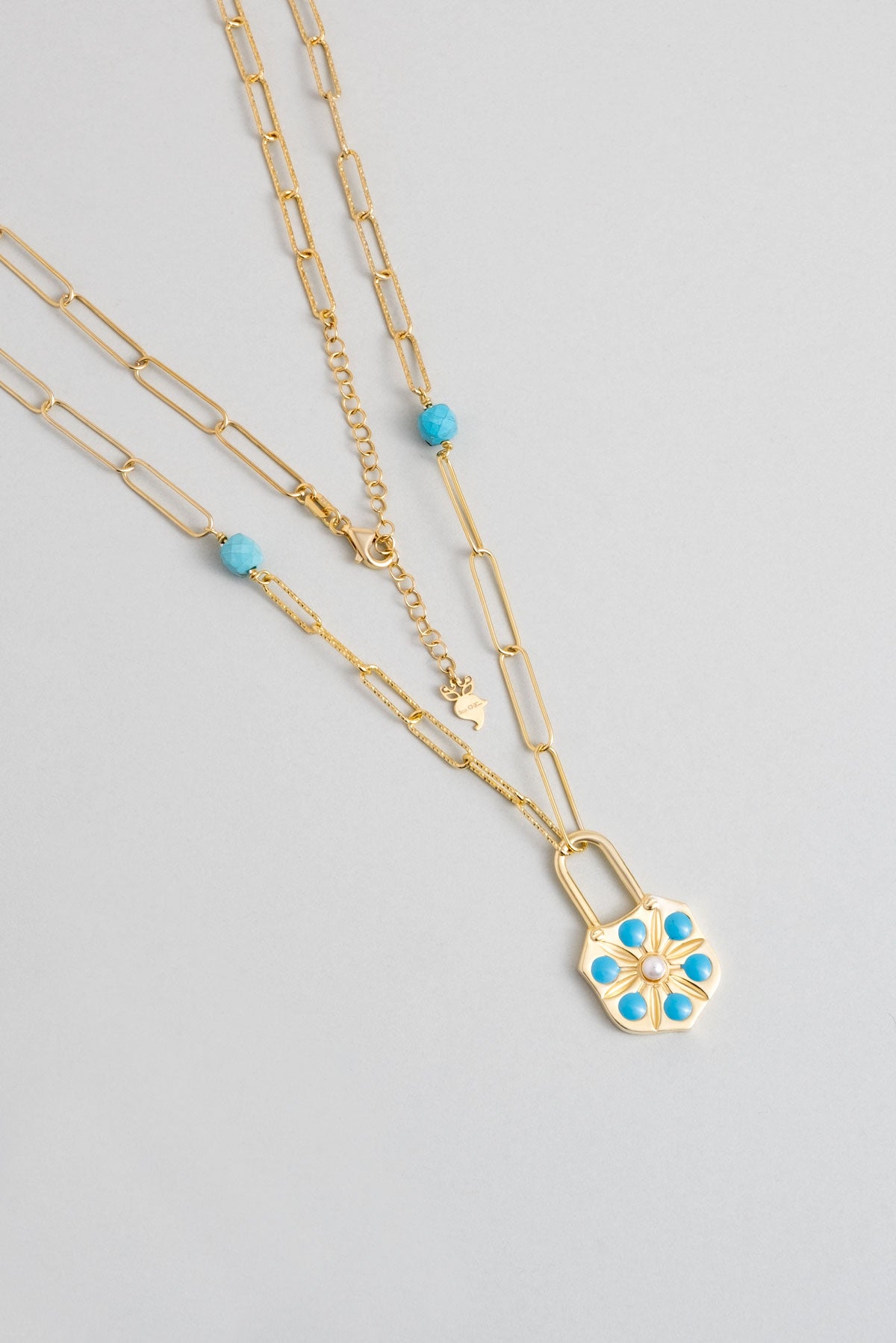 Mistik Turkuaz 18 Ayar Sarı Altın Kaplama 53 Cm Gümüş Kolye 07293471644