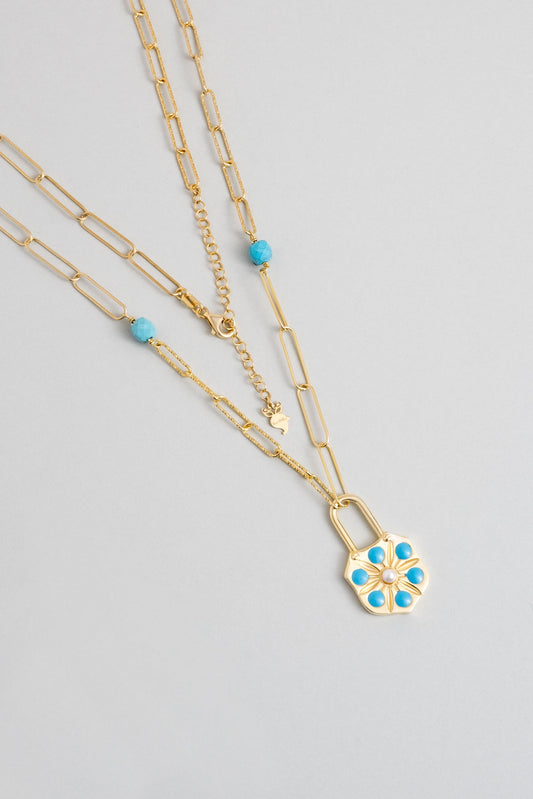 Mistik Turkuaz 18 Ayar Sarı Altın Kaplama 53 Cm Gümüş Kolye 07293471644