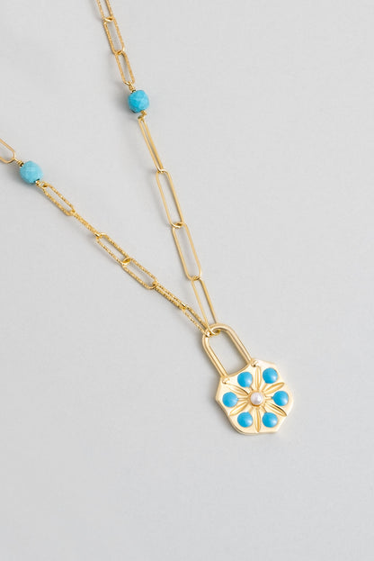 Mistik Turkuaz 18 Ayar Sarı Altın Kaplama 53 Cm Gümüş Kolye 07293471644