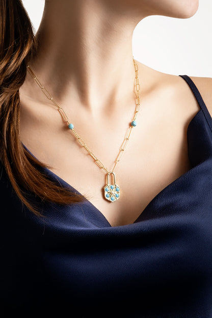 Mistik Turkuaz 18 Ayar Sarı Altın Kaplama 53 Cm Gümüş Kolye 07293471644