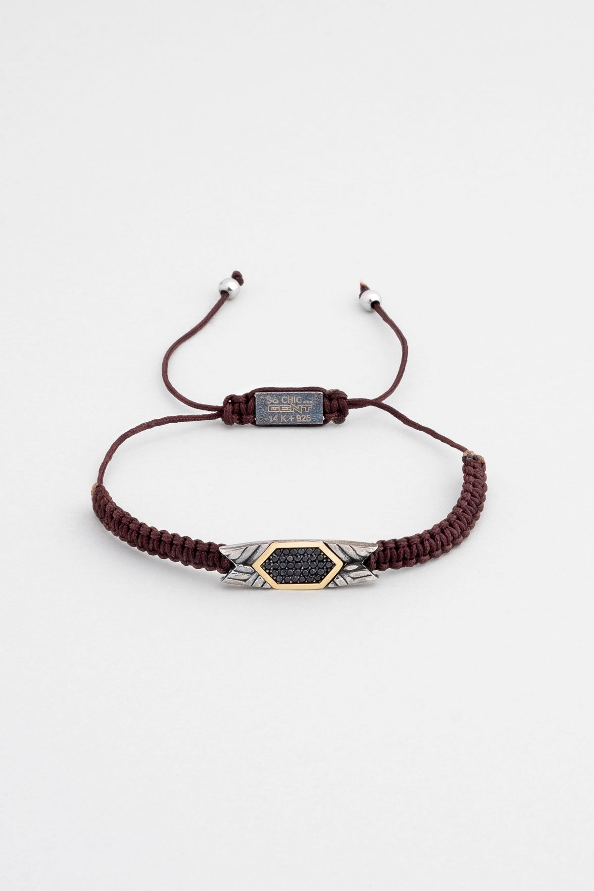 Kahverengi Ipli 14 Ayar Altın Erkek Gümüş Ipli Bileklik 07295101199