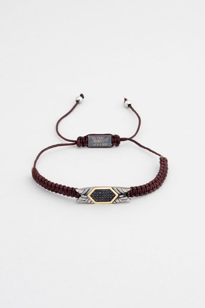 Kahverengi Ipli 14 Ayar Altın Erkek Gümüş Ipli Bileklik 07295101199