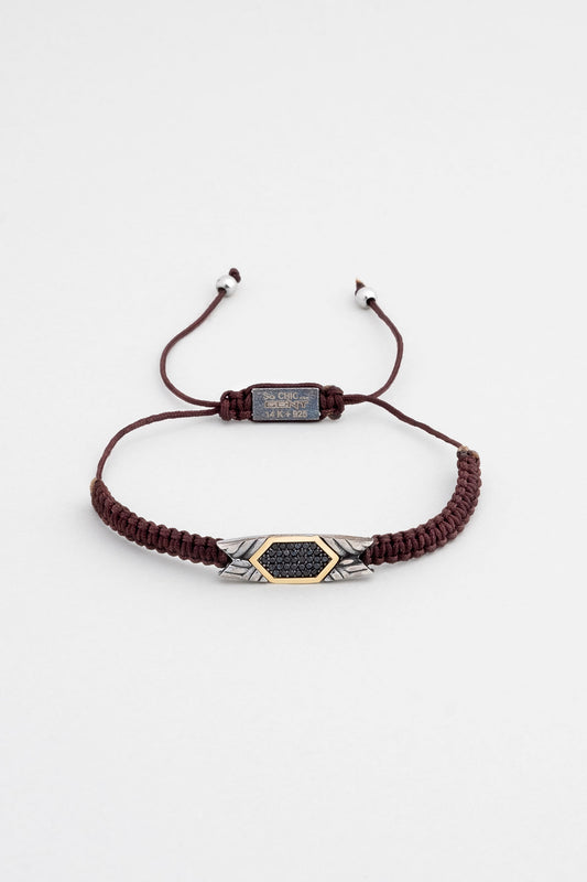 Kahverengi Ipli 14 Ayar Altın Erkek Gümüş Ipli Bileklik 07295101199