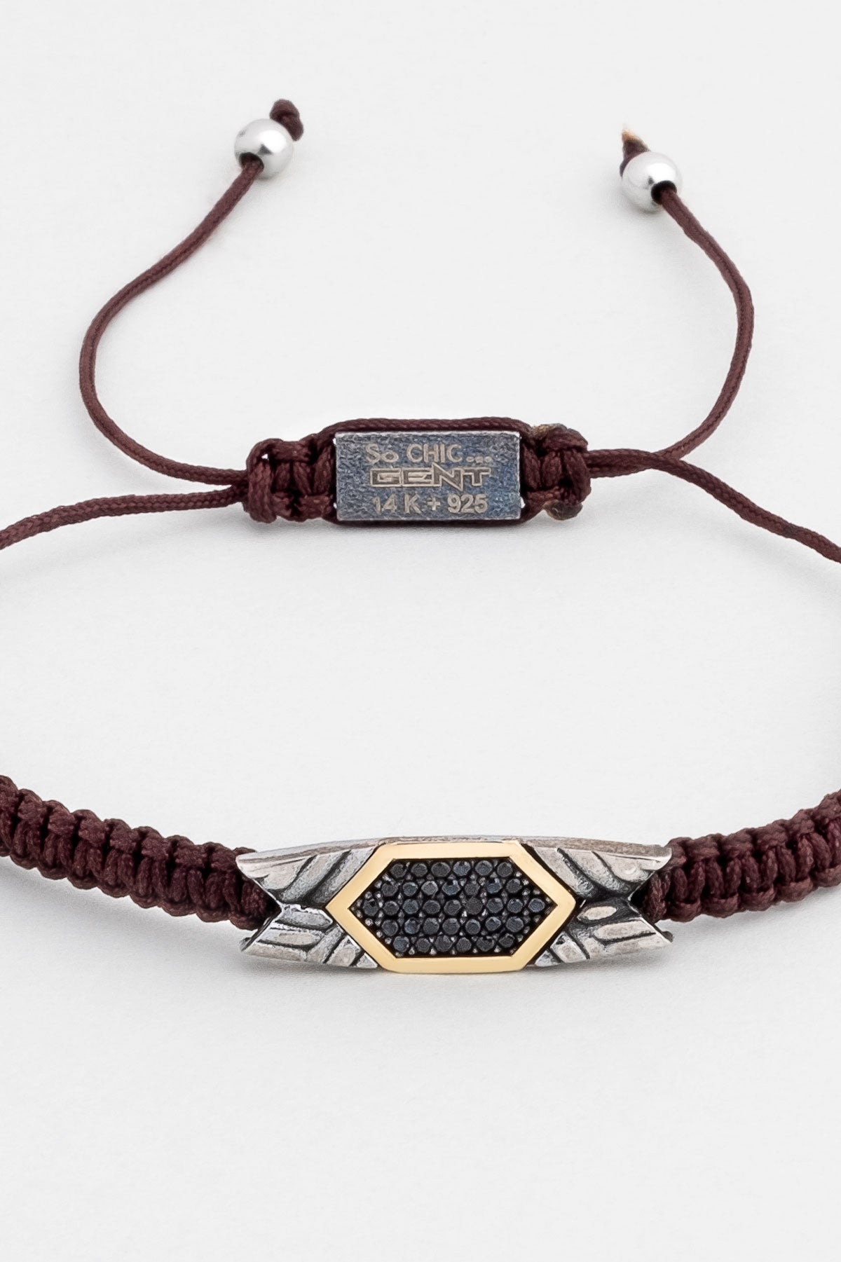 Kahverengi Ipli 14 Ayar Altın Erkek Gümüş Ipli Bileklik 07295101199