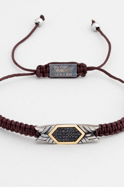 Kahverengi Ipli 14 Ayar Altın Erkek Gümüş Ipli Bileklik 07295101199