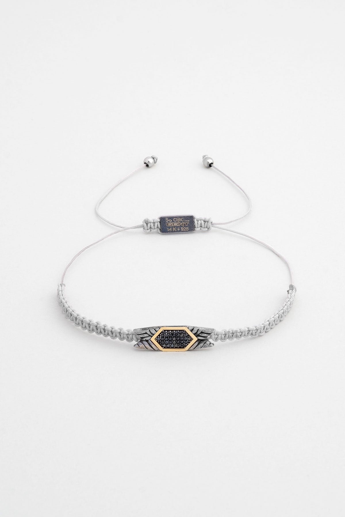 Gri Ipli 14 Ayar Altın Erkek Gümüş Ipli Bileklik 07295109099